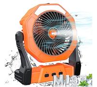 Ventilateur brumisateur portable, 20,3 cm 10 000 mAh rechargeable à piles, ventilateur de camping, ventilateur de plage avec réservoir d'eau de 250 ml et lanterne LED, ventilateur de brume de