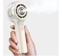 Ventilateur Brumisateur Portable à Main, Mini Ventilateur USB Puissant, Moteur Turbo,Batterie Rechargeable 6000mAh,4 Vitesses, Beige