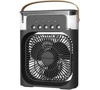 Ventilateur Brumisateur Portable, Mini Rafraîchisseur d'air Bureau avec 5 Buses, Réservoir 600ml, Flux d'air 180°, 3 Vitesses, Veilleuse 7 Couleurs, pour Bureau, Chambre, Camping & Voyage,Black