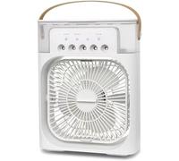 Ventilateur Brumisateur Portable, Mini Rafraîchisseur d'air Bureau avec 5 Buses, Réservoir 600ml, Flux d'air 180°, 3 Vitesses, Veilleuse 7 Couleurs, pour Bureau, Chambre, Camping & Voyage,White