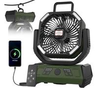 Ventilateur Camping, 20000mah USB Ventilateur Avec Lumière, 0eut être Utilisé Comme Source d'alimentation Mobile, Avec Télécommande Et Crochet, Vent à 4 Vitesses, Pour Bureau, Camping, Vert militaire