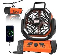 Ventilateur Camping, 20000mah USB Ventilateur Avec Lumière, 0eut être Utilisé Comme Source d'alimentation Mobile, Avec Télécommande Et Crochet, Vent à 4 Vitesses, Pour Bureau, Camping, Orange Noir