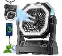 Ventilateur Camping avec Brumisateur et Minuterie,20000mAh Ventilateur Rechargeable de 4 Vitesses,Ventilateur Batterie de Table USB