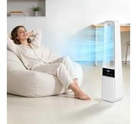 Ventilateur colonne AIORBER sans pales, silencieux, avec télécommande, 24 vitesses, 3 modes, minuterie 12 heures, écran LED, oscillation, design, blanc