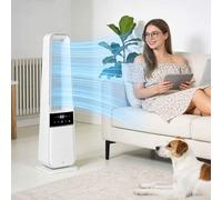 Ventilateur colonne AIORBER : silencieux, sans pales, avec télécommande, minuterie 12 heures, 3 vitesses, 3 modes, écran LED, oscillation, design, blanc
