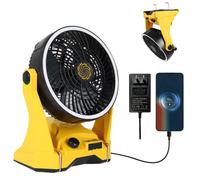 Ventilateur compatible avec batterie DeWalt 20 V, ventilateur de camping portable avec contrôle de vitesse infinie USB-C et chargement USB, crochet, poignée, inclinaison à 270 °, autonomie maximale de