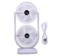Ventilateur de bureau à double tête, rechargeable par USB, avec 3 vitesses, portable, électrique, pour intérieur, bureau, chambre d'étudiant, voyages. Couleur : blanc
