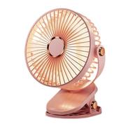 Ventilateur de bureau à pince ultra-silencieux, rechargeable USB-C, 5 vitesses, rotation 720°, LED, portable, batterie 4800mAh, rose