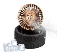 Ventilateur de bureau en forme de pneu, 3 vitesses, rechargeable par USB | Design vintage en forme de pneu/roue, 3 vitesses réglables, batterie rechargeable de 500 mAh, taille compacte de 9,5 cm
