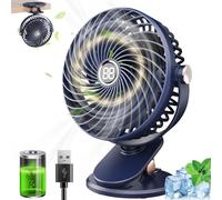 Ventilateur de Bureau, Mini Ventilateur USB Silencieux avec Écran LCD, 6000mAh Ventilateur Pince 5 Vitesses Rotation 720°, Petit Ventilateur Portable Rechargeable pour Bureau Maison Camping(Bleu)