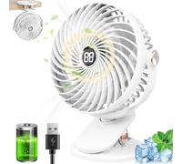Ventilateur de Bureau, Mini Ventilateur USB Silencieux avec Écran LCD, 6000mAh Ventilateur Pince 5 Vitesses Rotation 720°, Petit Ventilateur Portable Rechargeable pour Bureau Maison Camping(Blanc)