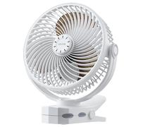 Ventilateur de bureau portable à clipser, rechargeable, avec port USB, 3 vitesses et mode circulation, débit d'air puissant, pince robuste, autonomie longue durée, idéal pour bureau, voiture de golf,