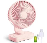 Ventilateur de bureau portable sans fil USB, 137 cm, 4 vitesses, fonctionnement silencieux, angle de rotation réglable à 90 degrés, pour chambre à coucher ou bureau, rose