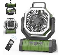 Ventilateur de camping à 4 vitesses avec batterie de 20 000 mAh et fonction d'orientation à 270° - Éclairage LED et système de suspension - Rechargeable via USB