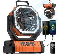 Ventilateur de camping portable à alimentation électrique avec éclairage LED - Ventilateur rechargeable de 20 000 mAh avec 4 vitesses et télécommande