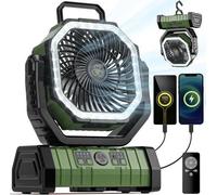 Ventilateur de camping portable avec batterie de 20 000 mAh et lampe LED - ventilateur portable pour tente d'extérieur avec support, 4 vitesses, télécommande