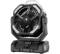 Ventilateur de camping portable pour l'extérieur, rechargeable avec réservoir d'eau, batterie externe de 20 000 mAh, lampe LED et oscillation automatique pour la terrasse, le barbecue, les voyages et