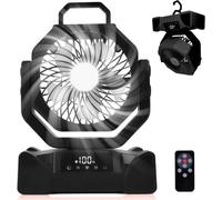 Ventilateur de camping portable rechargeable avec lampe LED et télécommande, 5 vitesses, 3 modes de changement de couleur et 4 fonctions de minuterie, kit de suspension pour camping-cars, chambres, bu