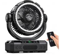 Ventilateur de camping rechargeable de 27,9 cm 【Auto-oscillant et à distance】Ventilateur portable alimenté par batterie 40 000 mAh, lumière, minuterie, crochet, ventilateurs de tente d'extérieur pour