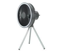 Ventilateur de Camping sur Trépied USB 10 000 MAh avec Vitesse du Vent Réglable et éclairage pour Activités de Plein Air Gris