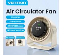 Ventilateur de circulation d'air portable Vention 4500mAh avec écran LED, 2500 tr/min, silencieux, réglable, pour bureau, camping et extérieur 4500 Grey