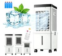 Ventilateur de climatiseur Portable 15 L, Ventilateur Refroidisseur d'air par évaporation avec 3 Vitesses, Ventilateur Peu encombrant à Faible consommation d'énergie avec Roues pour Bureau à