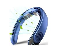 Ventilateur de cou,ELVANZA Ventilateur,ventilation à 360°,grande autonomie,3 vitesses,silencieux,rechargeable par USB,bleu