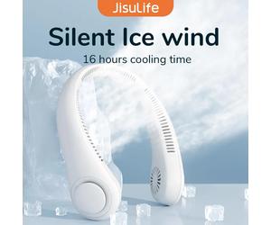 Ventilateur de cou portable JISULIFE, batterie rechargeable 4000 mAh, 5 vitesses réglables, tour de cou mains libres sans pales et flexible pour le sport Ventilateur de cou vert
