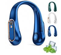 Ventilateur de Cou Portable Sans Pale 5 Vitesses Affichage LED，Bleu