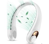 Ventilateur de cou portable sans pales, flux d'air à 360° amélioré, ultra silencieux, 3 vitesses, 4000 mAh - Blanc