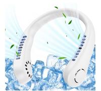 Ventilateur de Cou Portable Silencieux USB Rechargeable Vitesse Réglable Sans Pales- Blanc