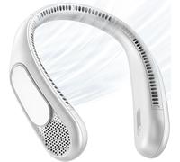 Ventilateur de cou portable - Ventilateur personnel - Air frais - 66 orifices d'aération - Batterie 6000 mAh - Blanc