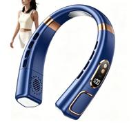 Ventilateur de Cou Portable Ventilo Silencieux Rechargeable 5 Vitesses Ventilateur Épaule Portable LED avec Écran Idéal pour Voyage Voiture Camping Plage Extérieur (Blue)