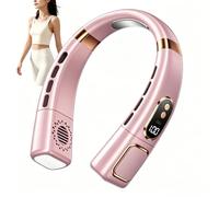 Ventilateur de Cou Portable Ventilo Silencieux Rechargeable 5 Vitesses Ventilateur Épaule Portable LED avec Écran Idéal pour Voyage Voiture Camping Plage Extérieur (Pink)
