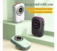 Ventilateur de cou suspendu coloré ventilateur de cou suspendu Portable affichage numérique Intelligent lumière d'ambiance colorée cinq vitesses réglables Mint Green
