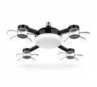 Ventilateur de Douille E27 LED avec Télécommande, Plafonnier Silencieux | Culot E27, 3 vitesses de vent, 3 couleurs de lumière, minuterie intégrée, idéal pour chambre et salon(Noir,4-heads)