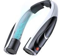Ventilateur de nuque portable 6000 mAh, 6 vitesses, flux d'air 360°, mains libres, USB, noir et blanc
