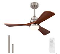 Ventilateur de Plafond 107 cm - - Avec Lumière et Télécommande - Pour Intérieur et Extérieur - Couleur Nickel et Noyer