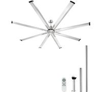 Ventilateur de plafond 214cm sans éclairage, avec télécommande, en nickel brossé - Ventilateur Premium pour la maison et le bureau