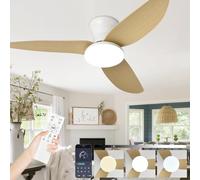 Ventilateur de plafond 3 pales 100 cm avec lumière LED à intensité variable, moteur CC silencieux, 6 vitesses, rotation réversible, minuterie et mémoire, contrôlable par télécommande, grain de bois
