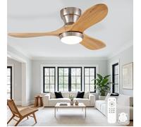 Ventilateur de plafond 36 pouces avec éclairage, pales en bois massif, 3CCT, 6 vitesses et fonction réversible