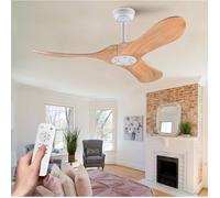 Ventilateur De Plafond 42 Pouces, 6 Vitesses, Télécommande, Moteur DC silencieux, Bois naturel, Blanc