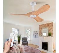 Ventilateur de plafond 42 pouces à 3 pales en bois naturel sans lumière, télécommande, 6 vitesses Grjofek
