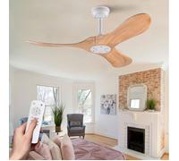 Ventilateur de plafond 42 pouces sans éclairage, 3 pales en bois naturel, télécommande, blanc et bois naturel