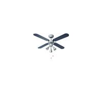 Ventilateur De Plafond - 50w - 102cm - Argent - 4 Pales Reversibles En Argent Ou En Bleu Marine - Equipe De 3 Spots Lumi