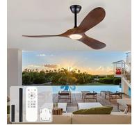 Ventilateur de plafond 52 pouces avec lampe LED, 3 pales en bois massif, moteur DC silencieux, 6 vitesses réversibles