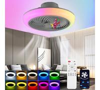 Ventilateur de plafond à LED RGB avec Bluetooth - Ventilateur de plafond rond avec éclairage - 50 W - Intensité réglable - Haut-parleur Bluetooth - Télécommande etvia application - 110–240 V