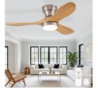 Ventilateur de plafond à profil bas LED télécommande 3 pales en bois - TCQPZ - réversible dimmable Marron 90 cm
