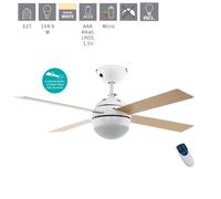 Ventilateur de plafond acier blanc, pales en brun ou blanc E27 1X4,9W H:36cm Ø106.6cm incl. télécommande