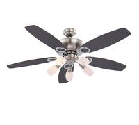 Ventilateur de plafond aller-retour Lampe de plafond Ventilateur interrupteur à tirette 3 niveaux, pales réversibles, 5x 3W 300Lm blanc chaud, DxH 130x49,5 cm